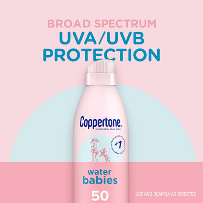 Waterbabies Sunscreen Spray SPF 50, Spray on Sunscreen for Babies, Water Resistant, Pediatrician Recommended, 6 Oz, Pack of 2