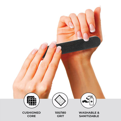 Mini Foam Board, Black, 100/180 Grit, Double-Sided Manicure Nail File, Individually-Wrapped, 3.5” L X .5” W, 50-Count